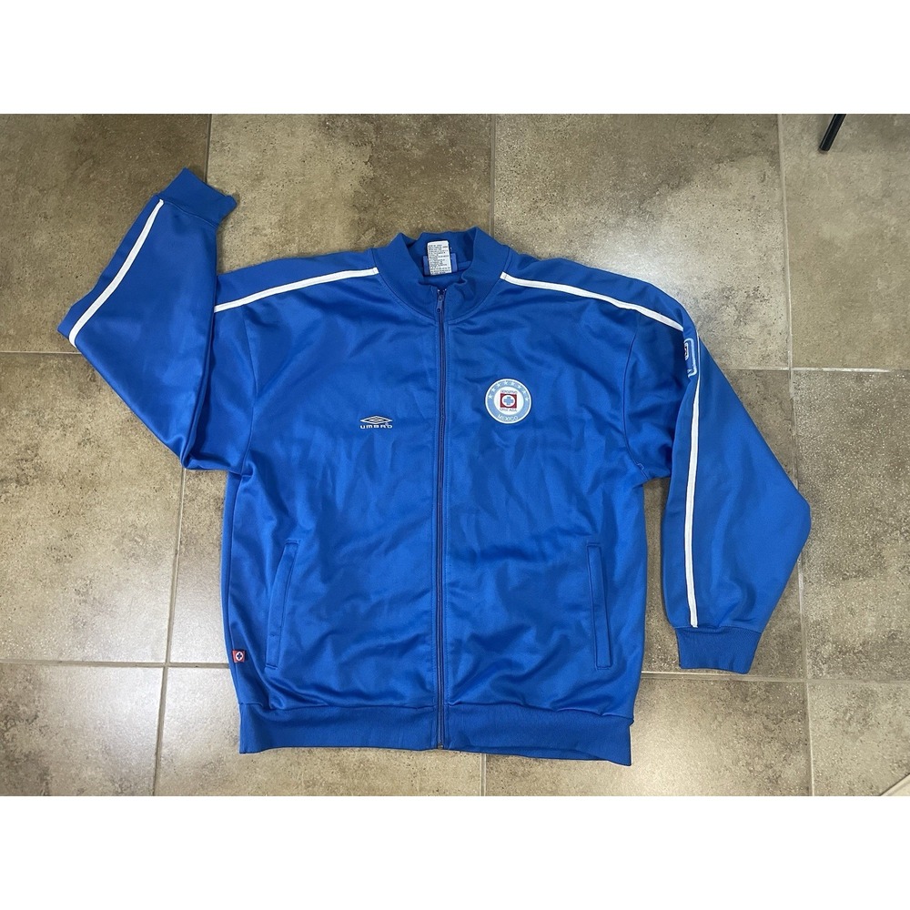 VTG 2002 Umbro Cruz Azul Mens XL Blue Retro Warm Up Track Jacket Soccer Mexico